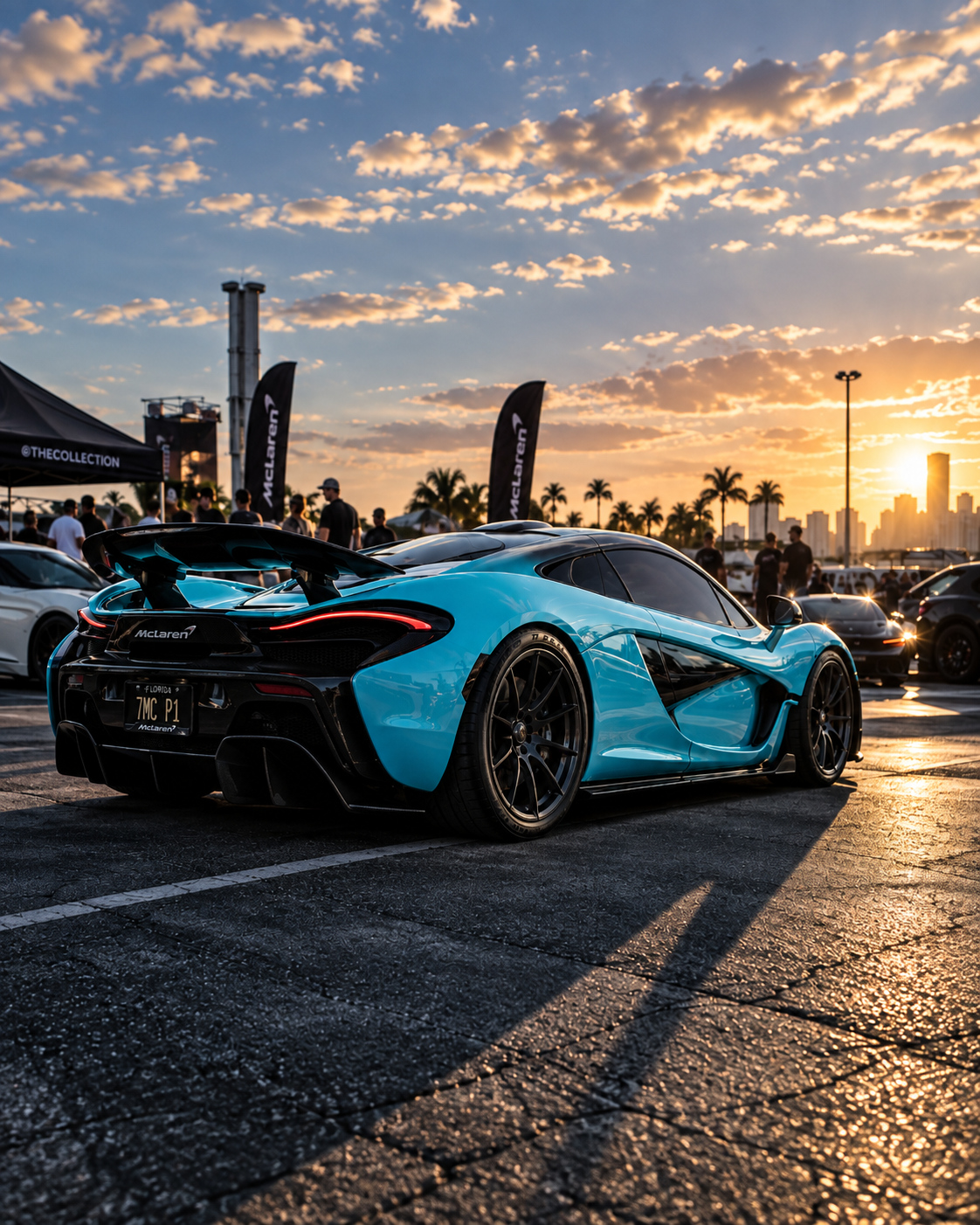 Teal blue McLaren P1 at sunset, wrapped by CustomsByAli in Elyria, OH