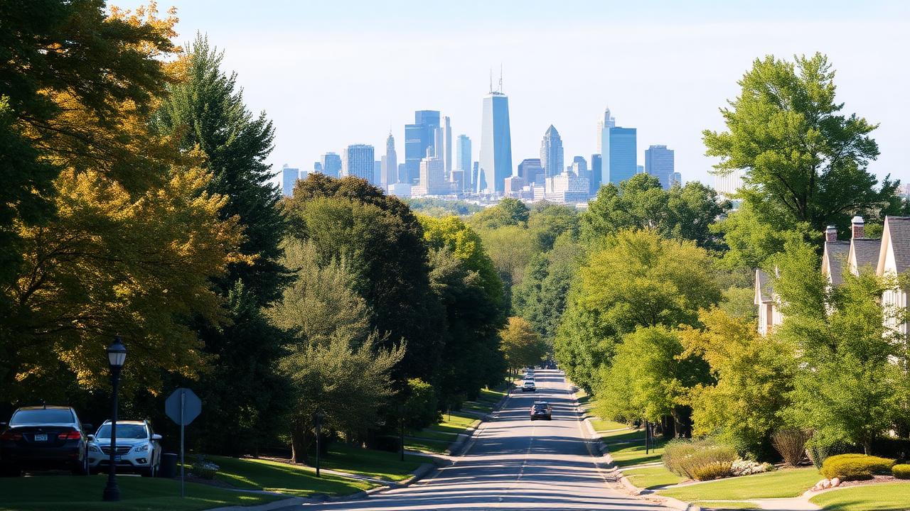 Black River valley and city skyline in Cuyahoga County, Ohio